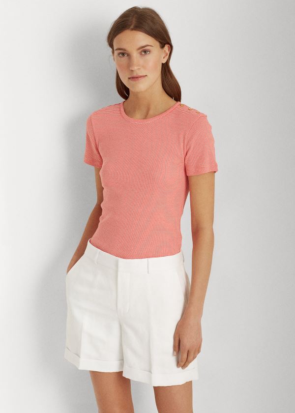 Tops Ralph Lauren Mujer Rojos / Blancos - Button-Trim Striped Cotton - PUILC6302